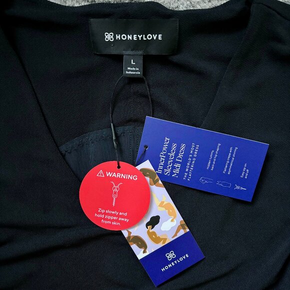 NWT HONEYLOVE InnerPower Sleeveless Shapeware Black Midi Dress Large - Picture 10 of 12